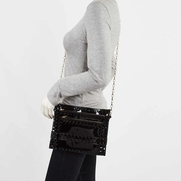Valentino Black Patent Leather Rockstud Triple Zip Crossbody Bag - Picture 3 of 12